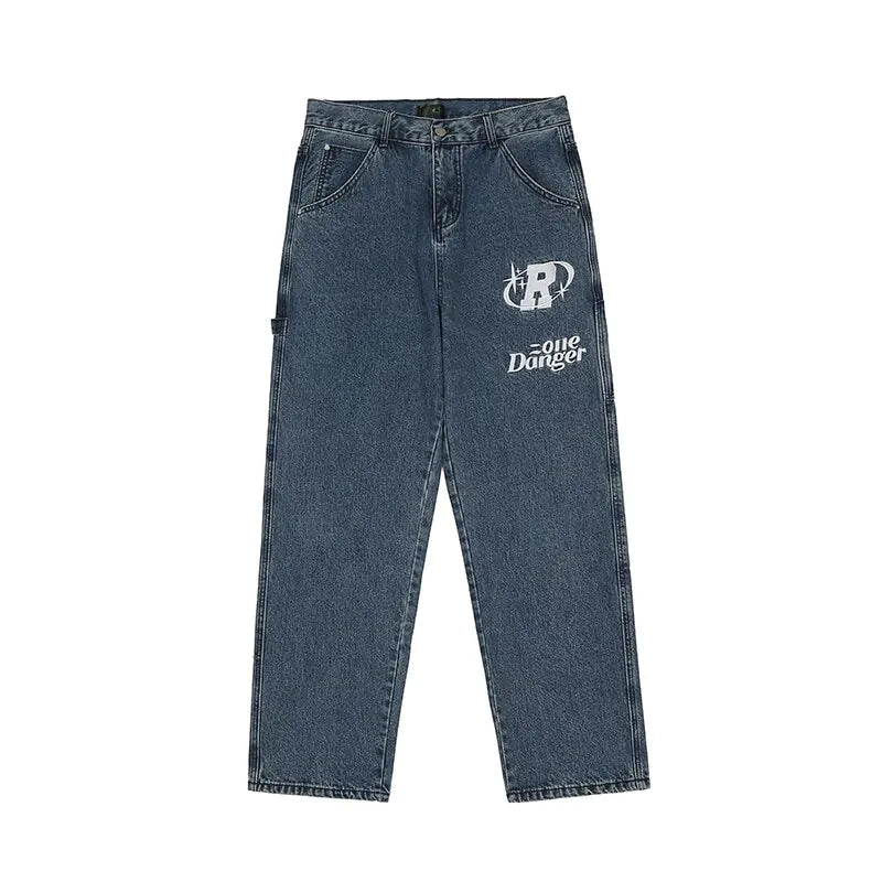 Retro Letter Embroidery Casual Jeans