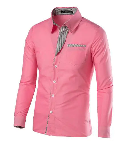 Male Fashion Shirts Full Sleeve Stripe Shirt Men Slim Fit Design Formal   Dress Shirts 14 Colors Size M-4XL